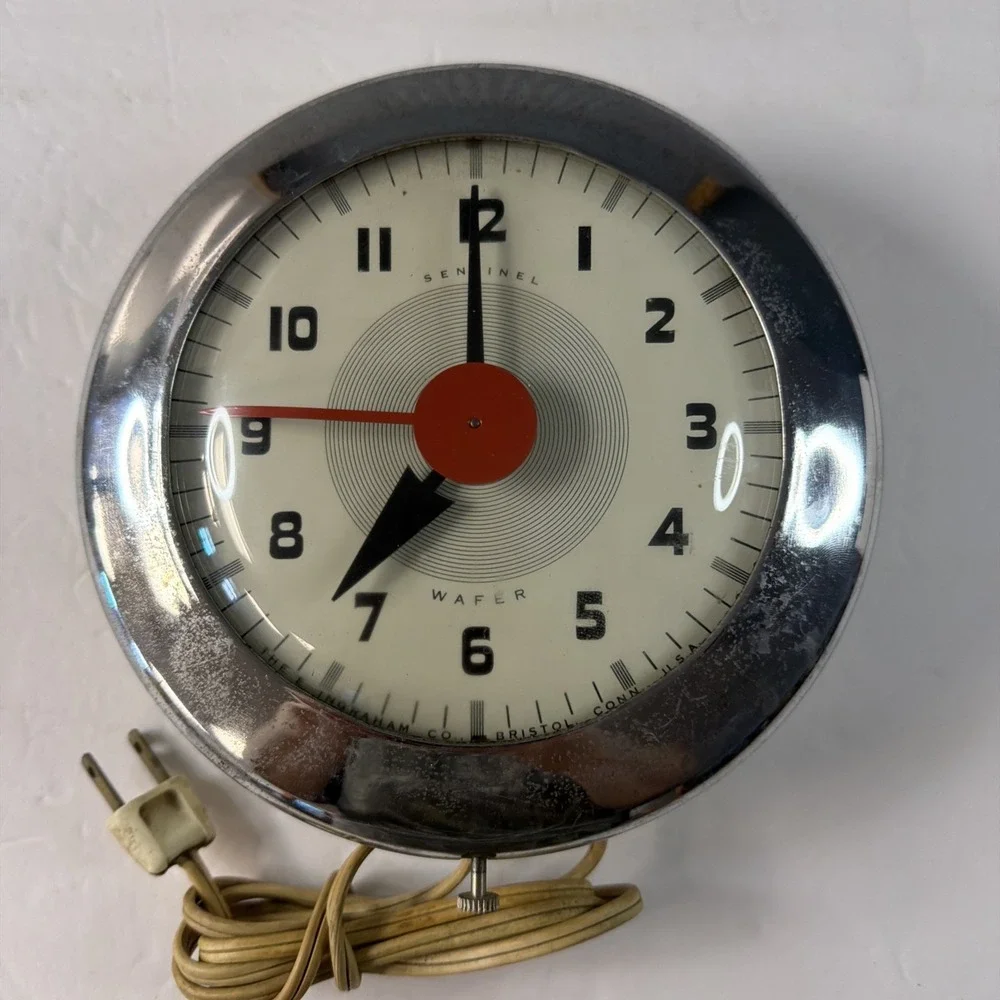 Antique Sentinel Wafer Chrome Electric Clock SK174 Art Deco E. Ingraham Works